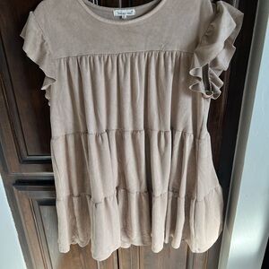 Indigo Soul dress Tan Ruffle sleeve, tiered, suede like, women’s
